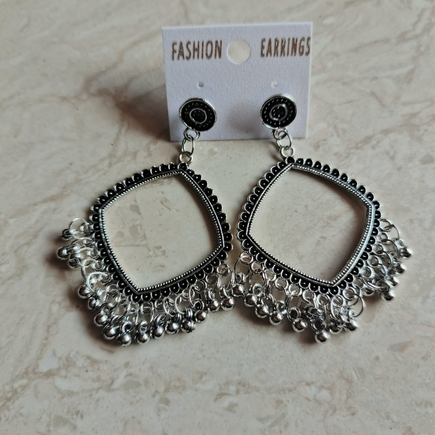 Square Resin Jhumka Base Silver