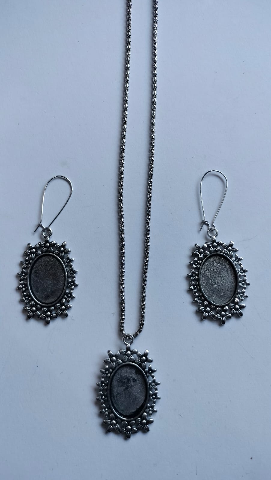 Antique Silver Earring Pendant Bezel Set silver