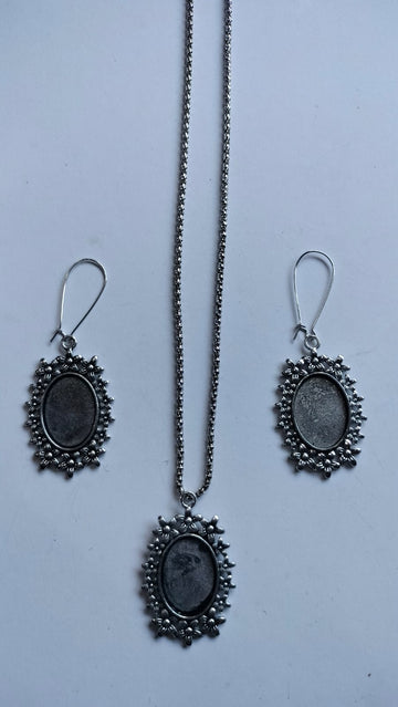 Antique Silver Earring Pendant Bezel Set silver