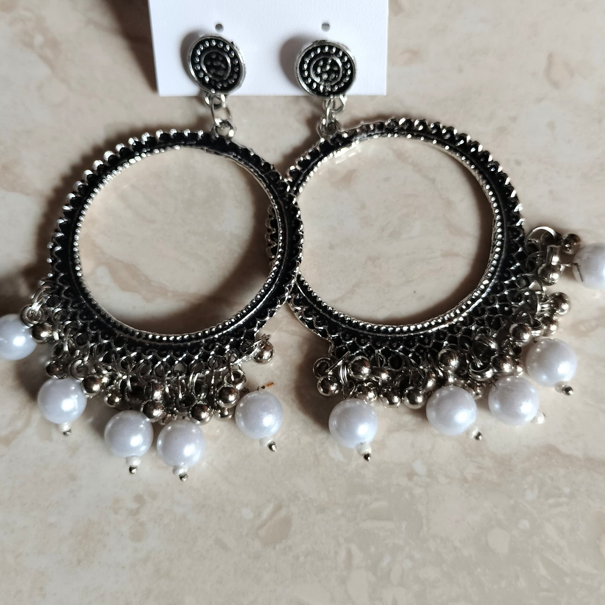 Silver Round Jhumka with Beads