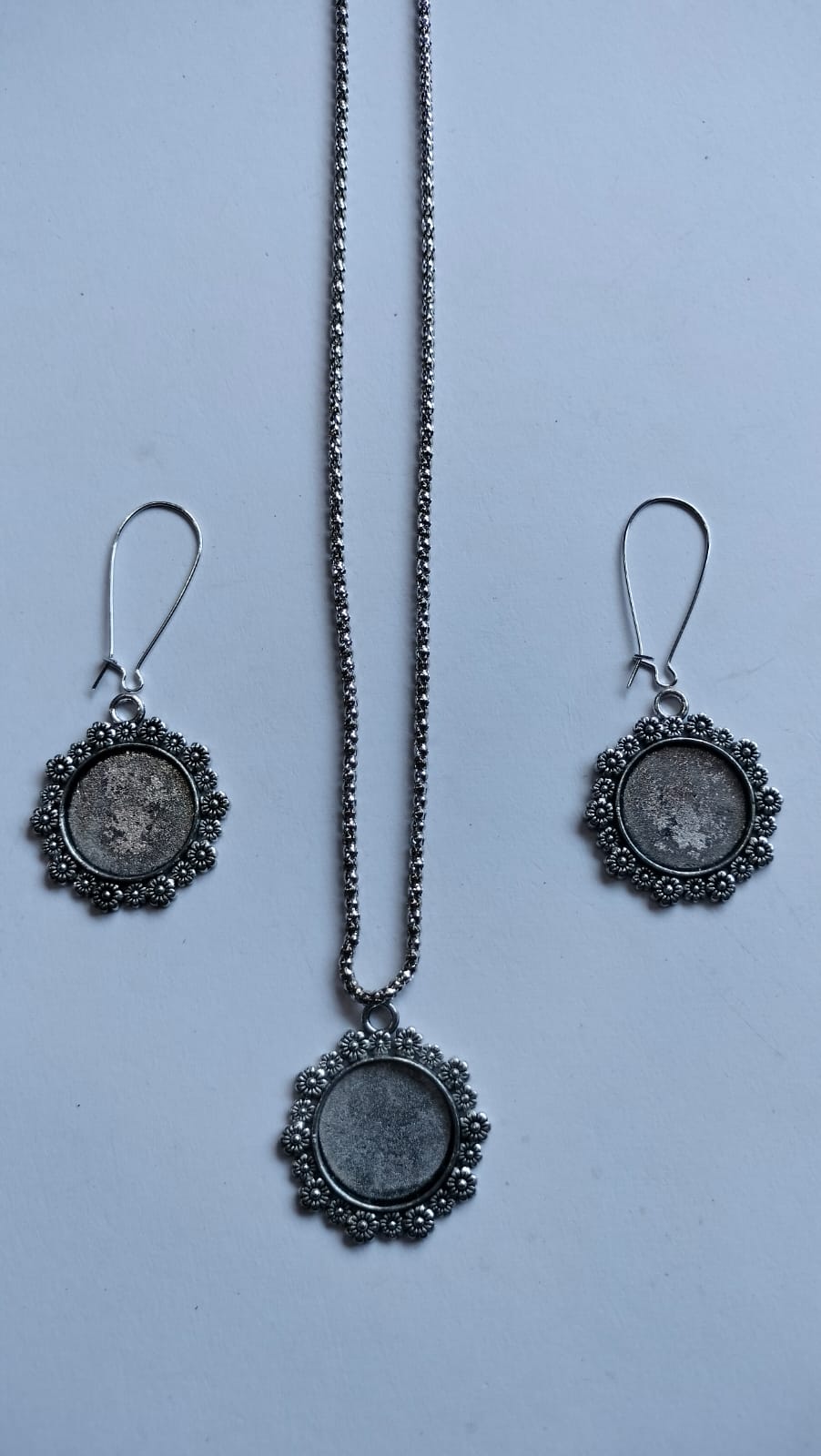 Antique Silver Earring Pendant Bezel Set silver