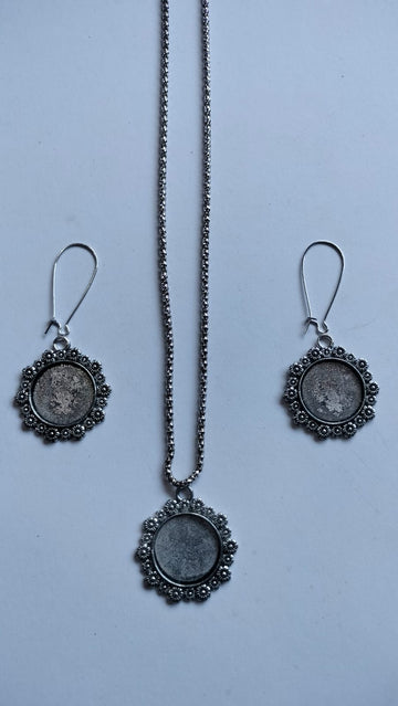 Antique Silver Earring Pendant Bezel Set silver