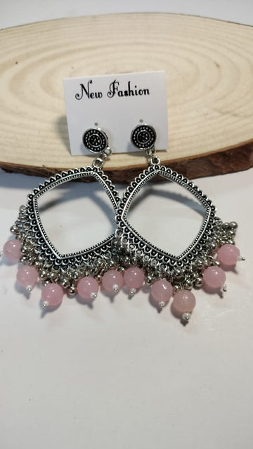 Silver Square Jhumka With Beads