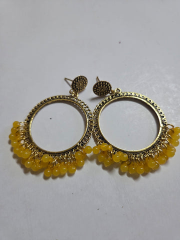 Golden Jhumkha With yellow Beads