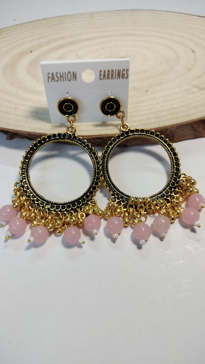 Golden Round Jhumka with Beads