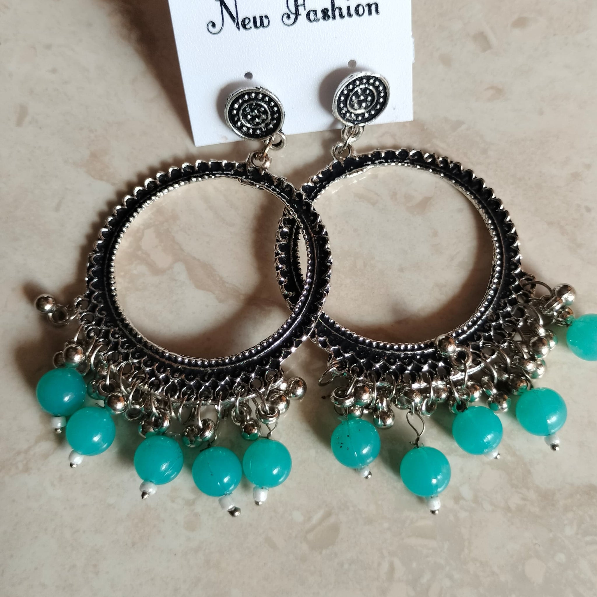 Silver Round Jhumka with Beads