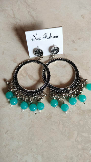 Silver Round Jhumka with Beads