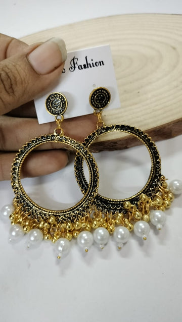 Golden Round Jhumka with Beads