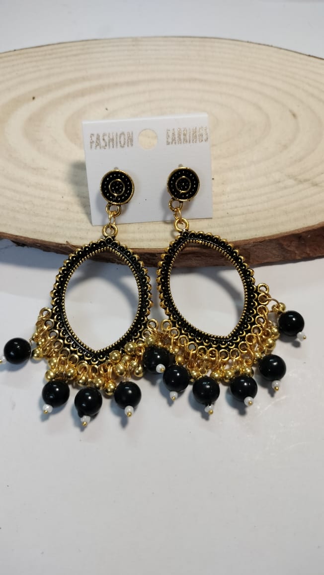 Golden Jhumka With Beads