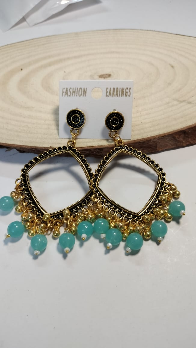 Golden Square Jhumka With Beads