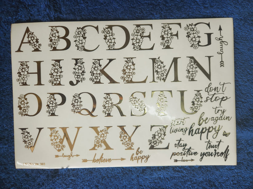Stylish Alphabets Golden Embossed stickers